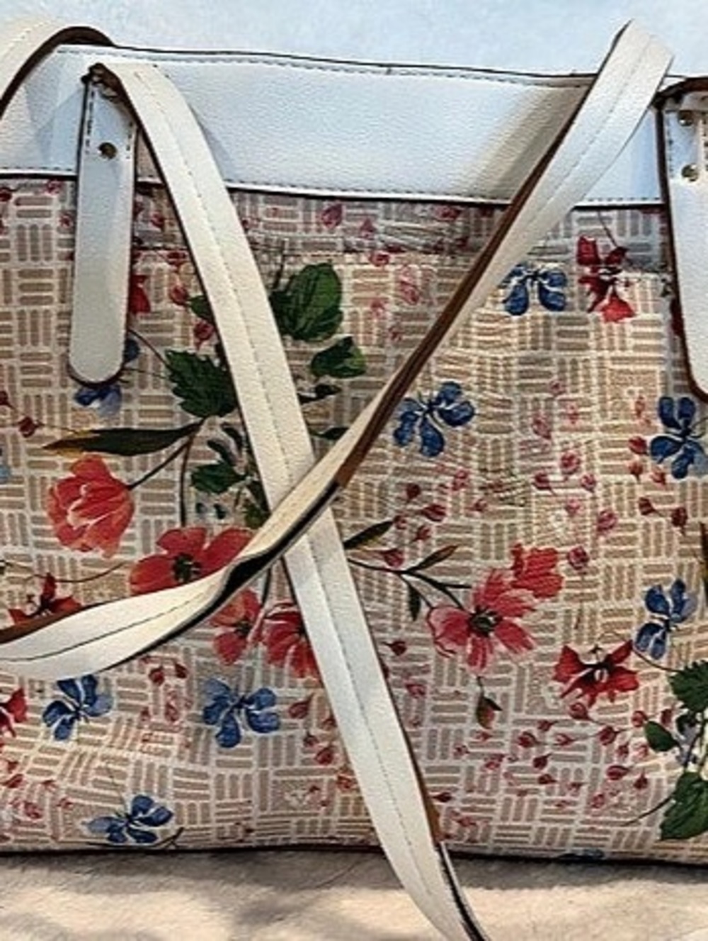 Anne Klein Triple Compartment Tote Floral Tote with Pouch in White & Multicolor